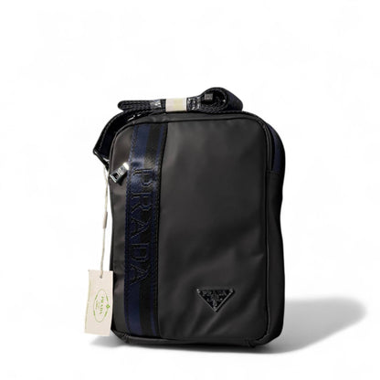 🖤 PRADA Vertical Crossbody Bag – Black with Embossed Logo Strap 🎒✨