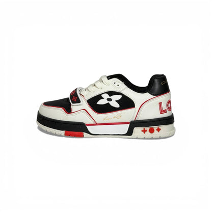 🔥 Louis Vuitton Luxury Low-Top Sneakers – Black, White & Red Iconic Style 👟❤️‍🔥