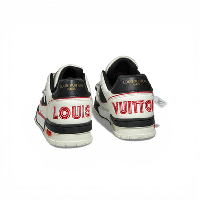 🔥 Louis Vuitton Luxury Low-Top Sneakers – Black, White & Red Iconic Style 👟❤️‍🔥