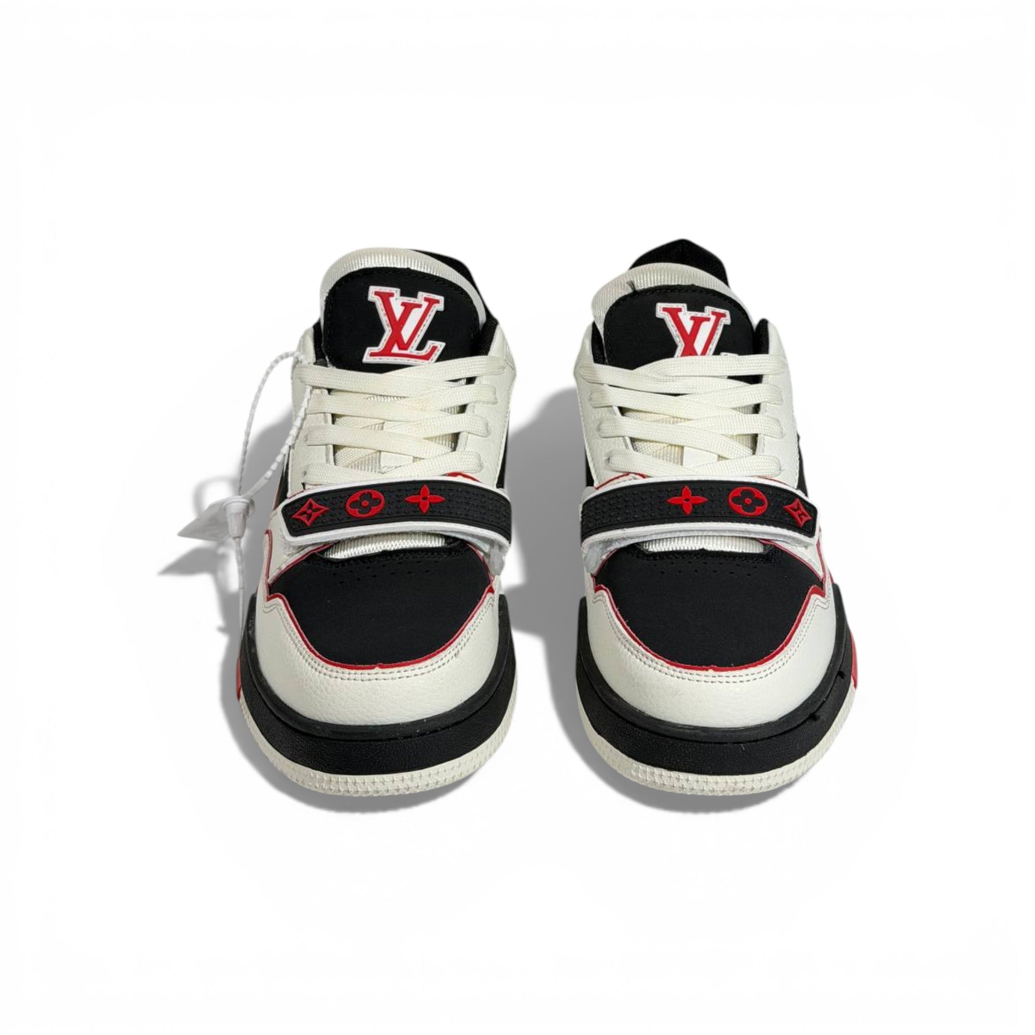 🔥 Louis Vuitton Luxury Low-Top Sneakers – Black, White & Red Iconic Style 👟❤️‍🔥