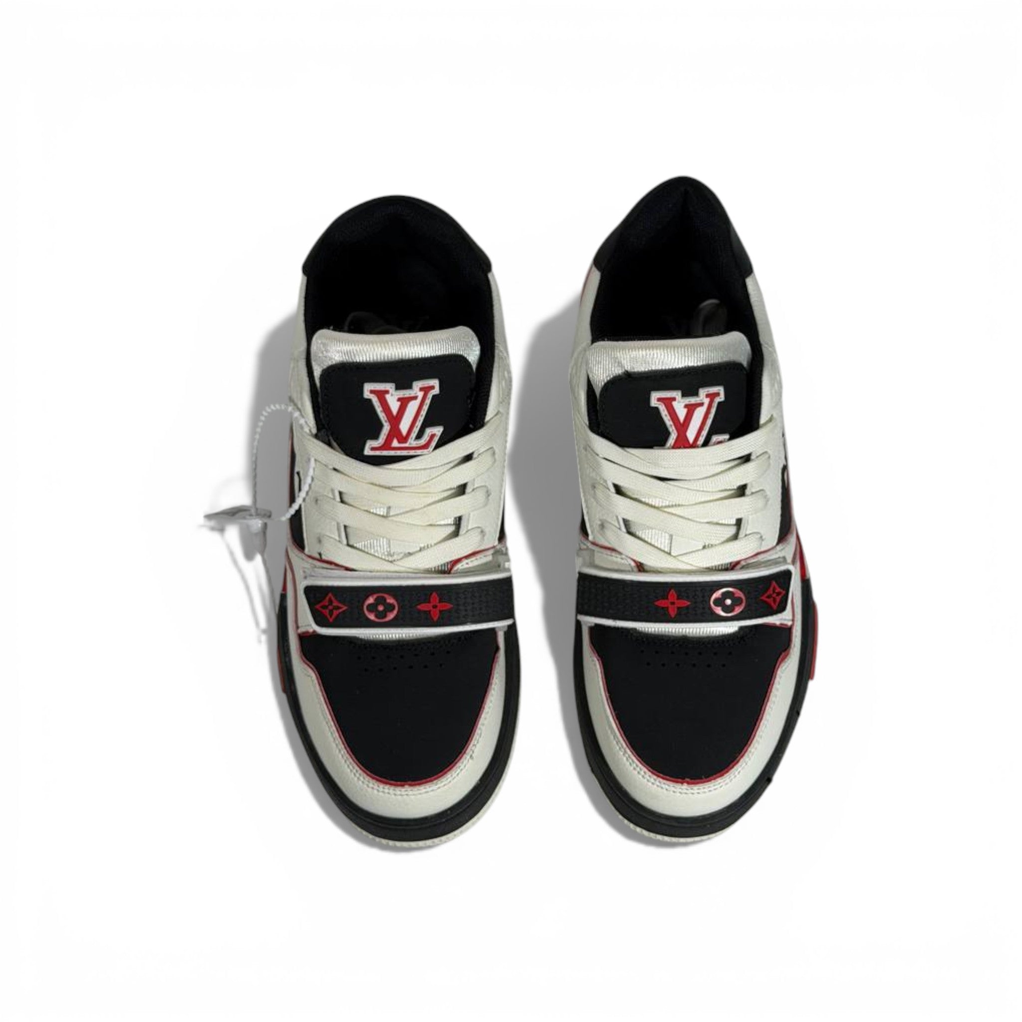 🔥 Louis Vuitton Luxury Low-Top Sneakers – Black, White & Red Iconic Style 👟❤️‍🔥