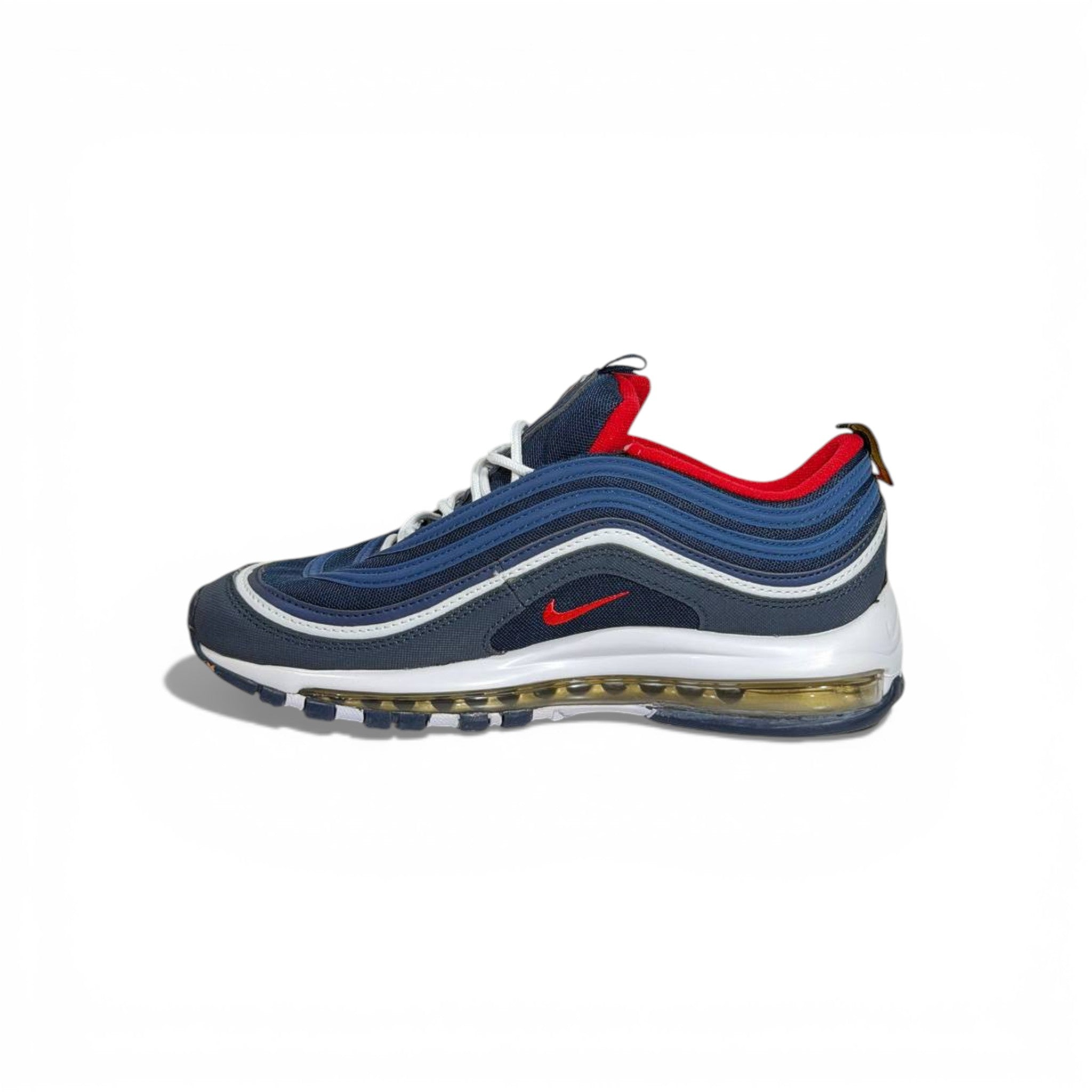 🔥👟 Nike Air Max 97 Sneakers – Navy Blue with Red & White Details 💙❤️