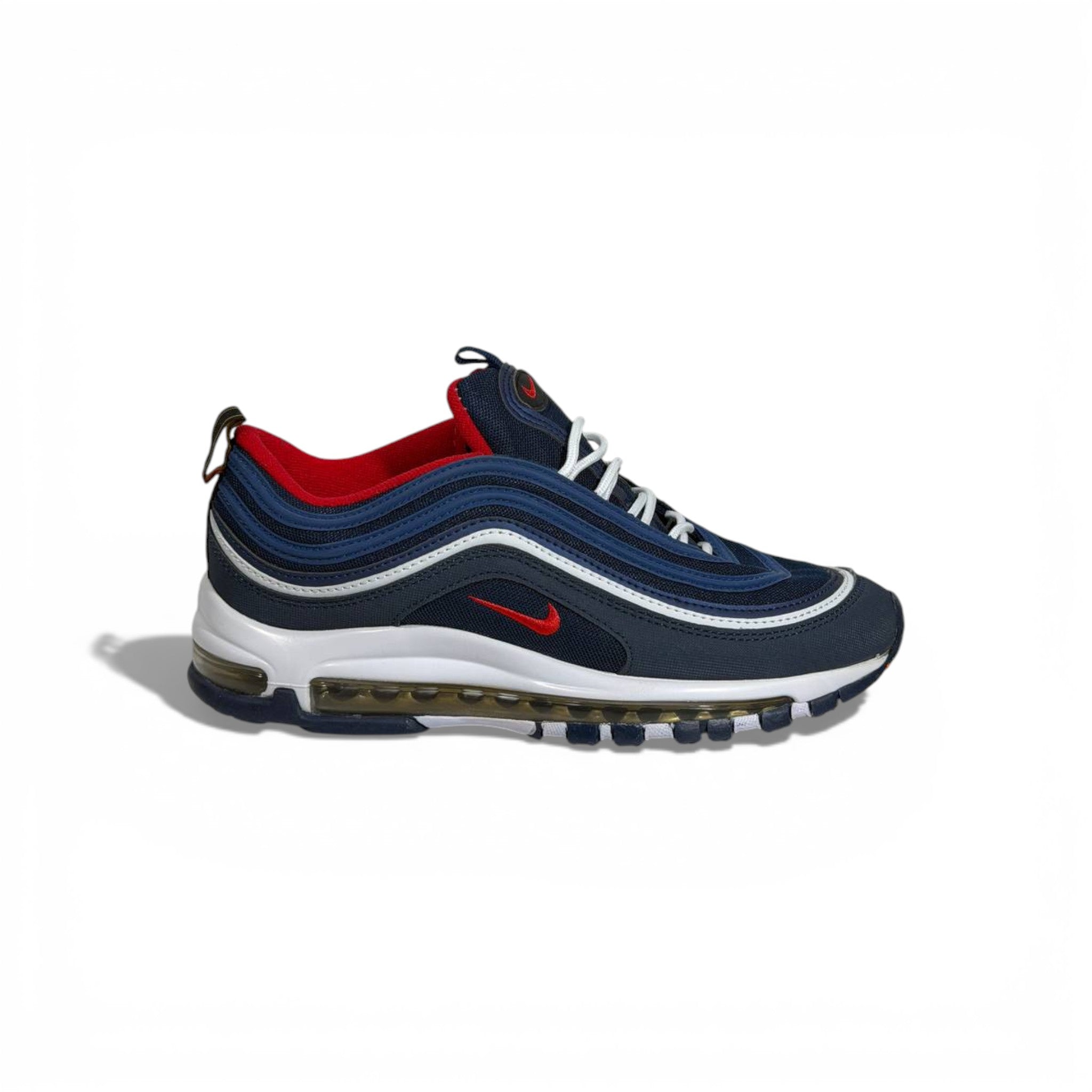 🔥👟 Nike Air Max 97 Sneakers – Navy Blue with Red & White Details 💙❤️