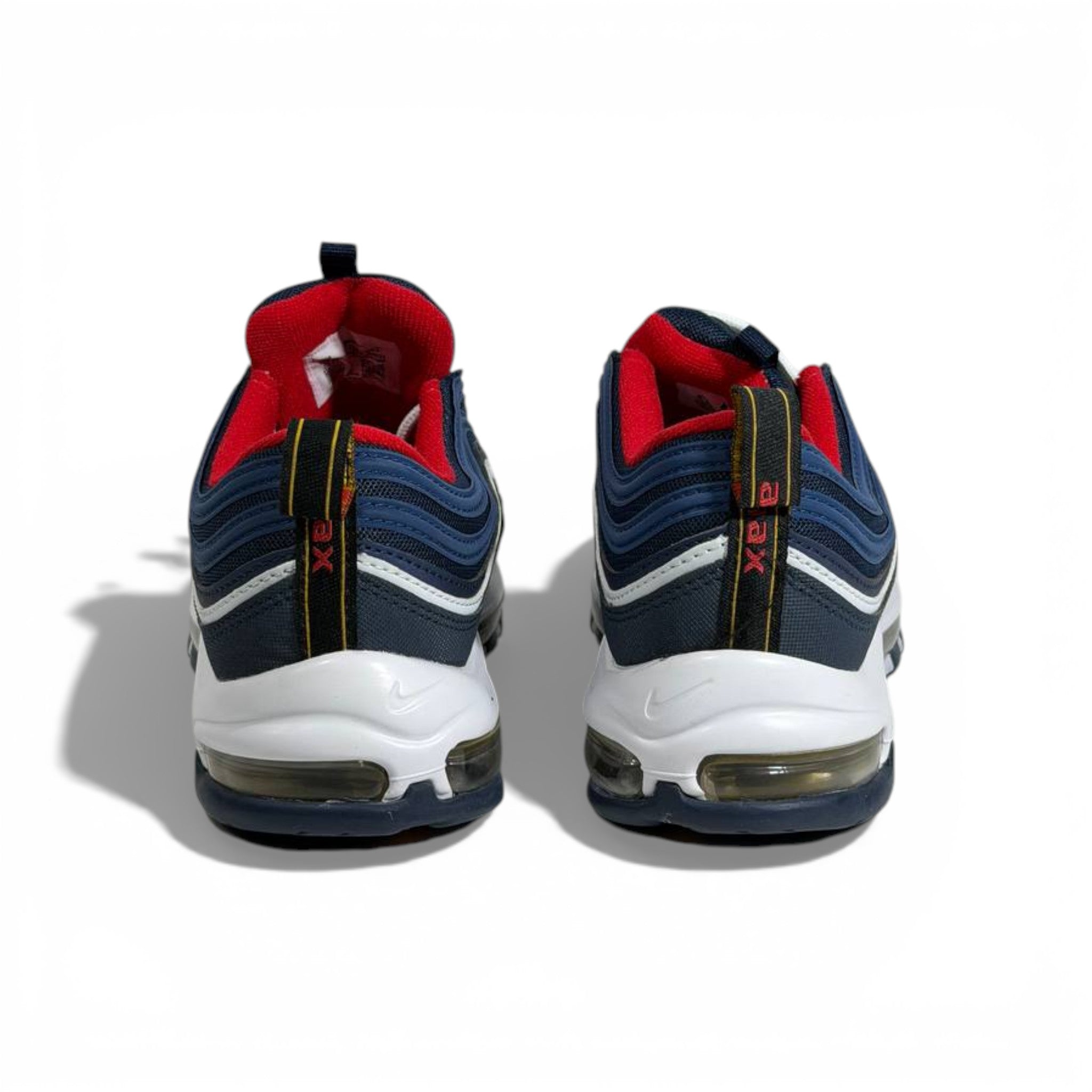 🔥👟 Nike Air Max 97 Sneakers – Navy Blue with Red & White Details 💙❤️
