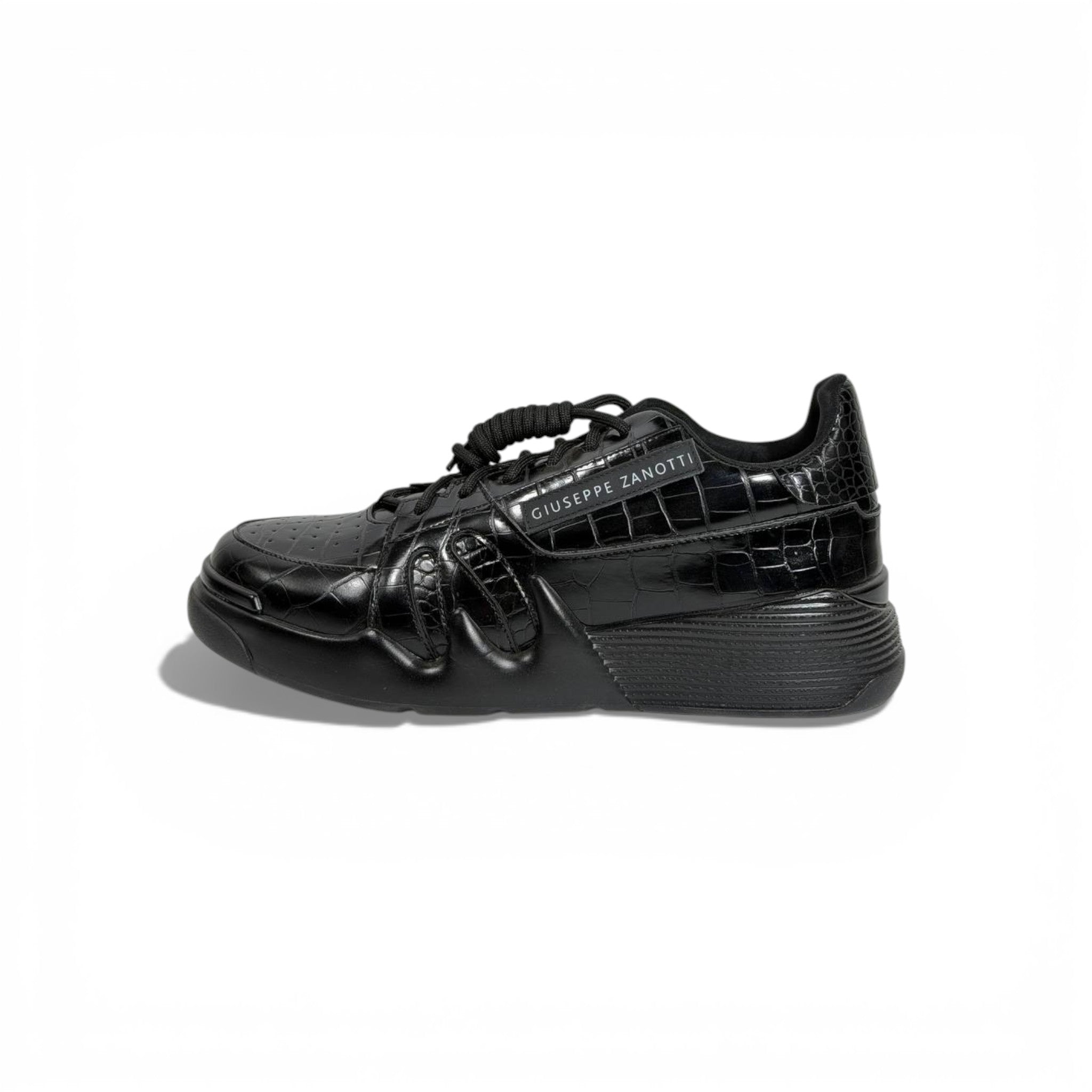 🖤✨ Giuseppe Zanotti Luxury Sneakers – All-Black Croc-Embossed