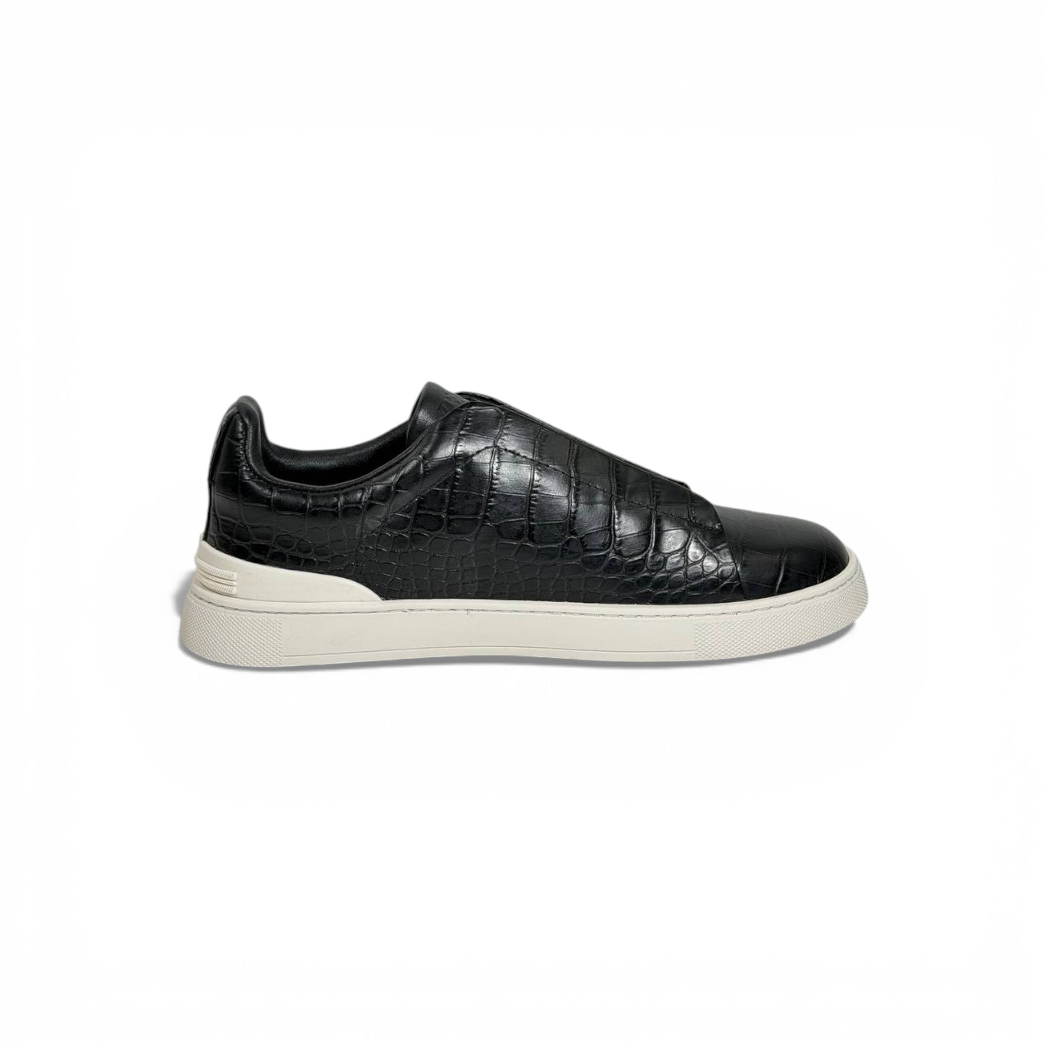 🖤✨ Zegna Luxury Croc-Embossed Sneakers – Black with White Sole 👟🔥