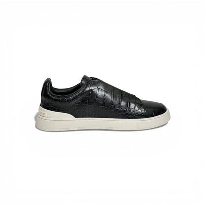 🖤✨ Zegna Luxury Croc-Embossed Sneakers – Black with White Sole 👟🔥