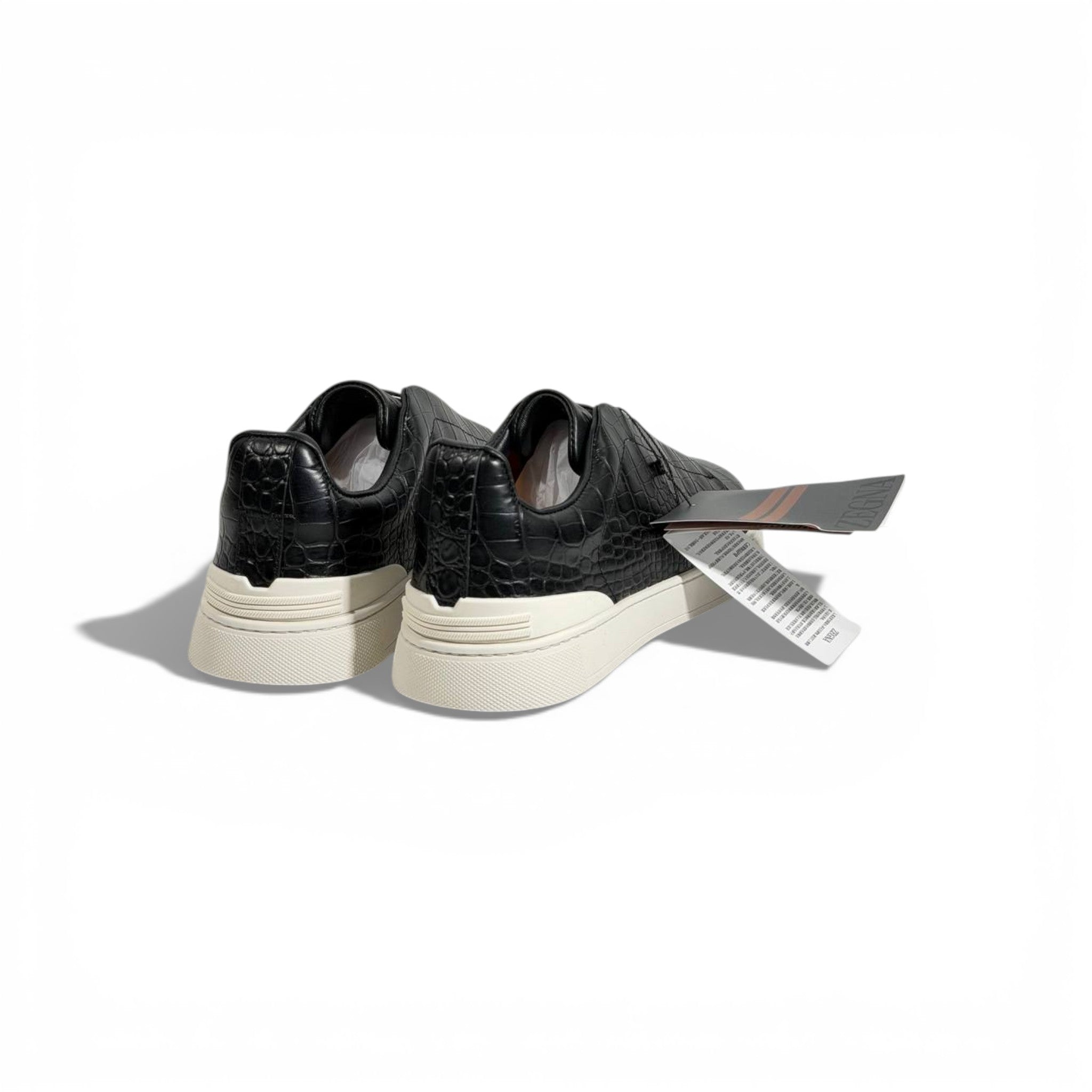 🖤✨ Zegna Luxury Croc-Embossed Sneakers – Black with White Sole 👟🔥
