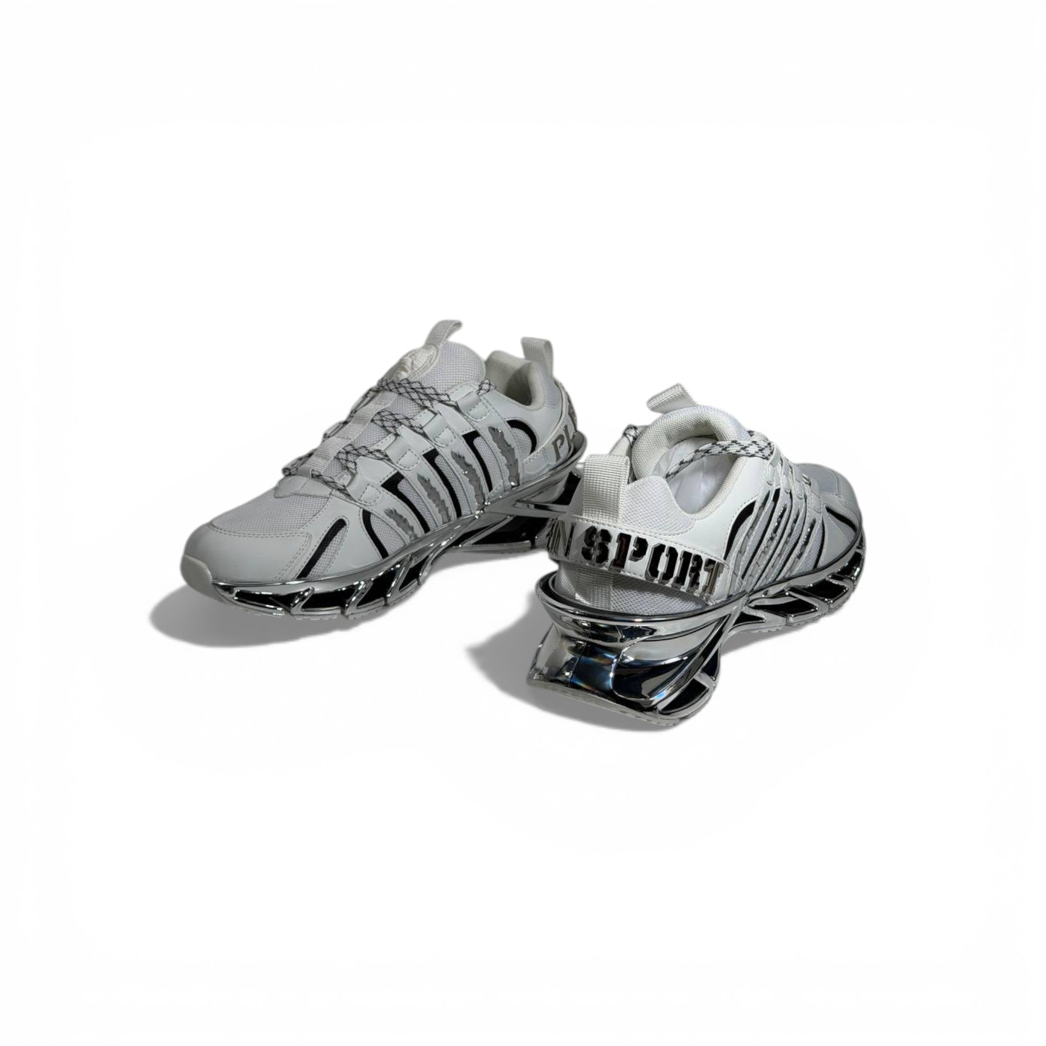 ⚡🤍 Philipp Plein White Chrome Blade Sneakers – Futuristic Luxury Icon 👟✨