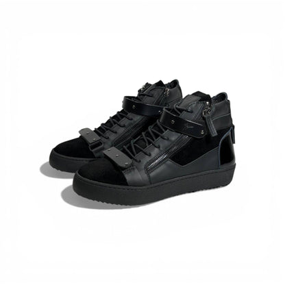 🖤🔥 Giuseppe Zanotti Black High-Top Sneakers – Zip & Strap Edition 👟✨