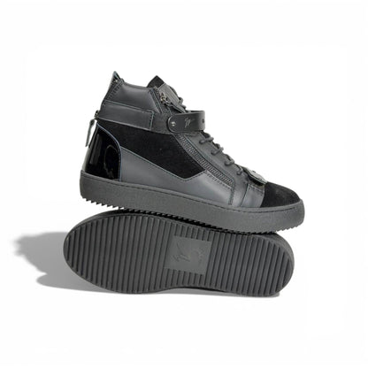 🖤🔥 Giuseppe Zanotti Black High-Top Sneakers – Zip & Strap Edition 👟✨