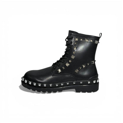 Balenciaga Studded Combat Boots – Black Leather Statement Design