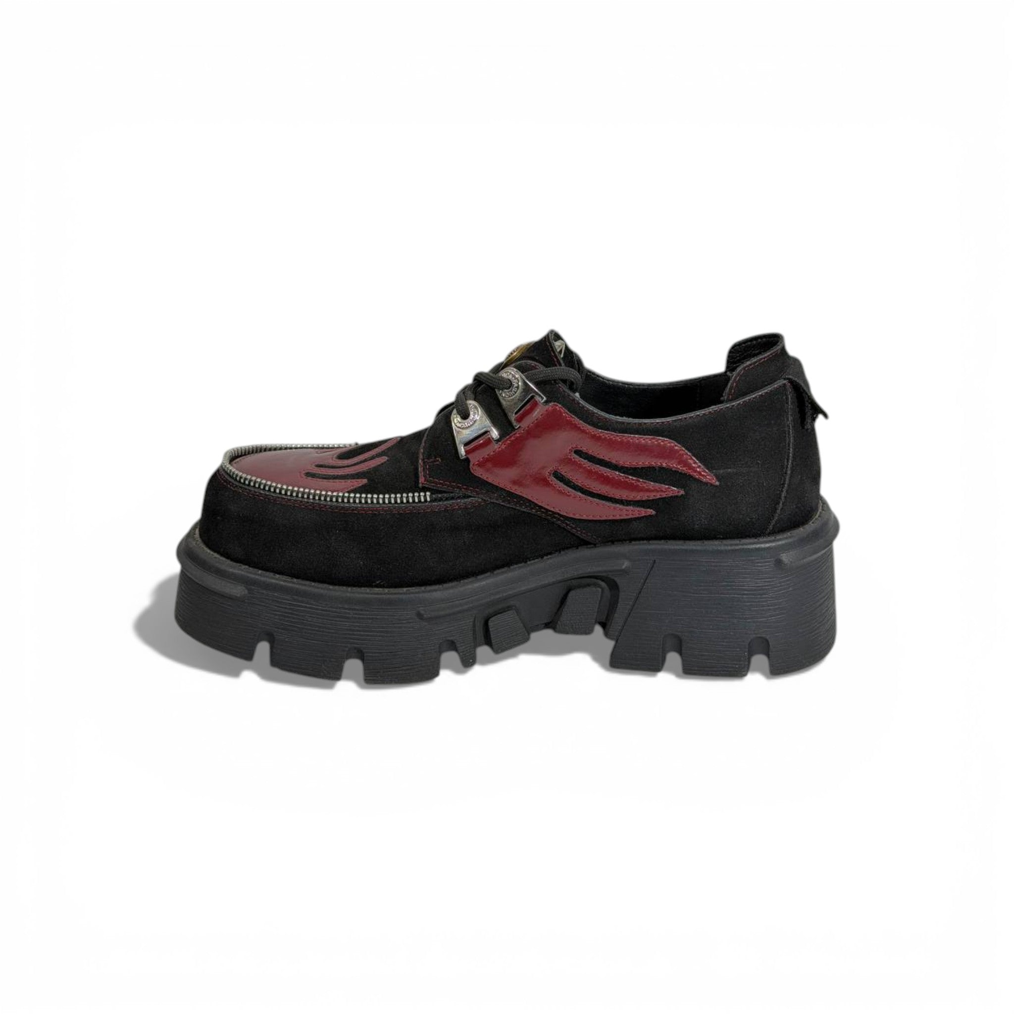New Rock Chunky Platform Shoes – Black & Burgundy Gothic Statement Design