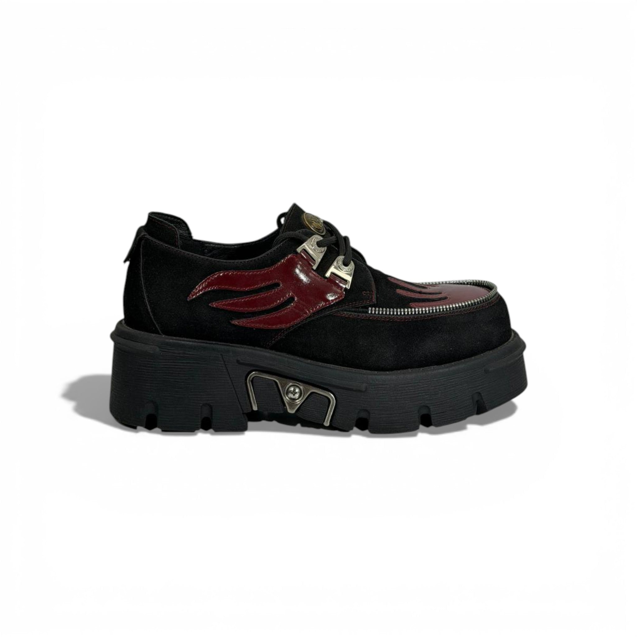 New Rock Chunky Platform Shoes – Black & Burgundy Gothic Statement Design