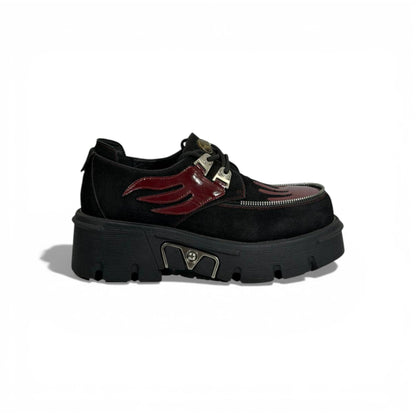 New Rock Chunky Platform Shoes – Black & Burgundy Gothic Statement Design