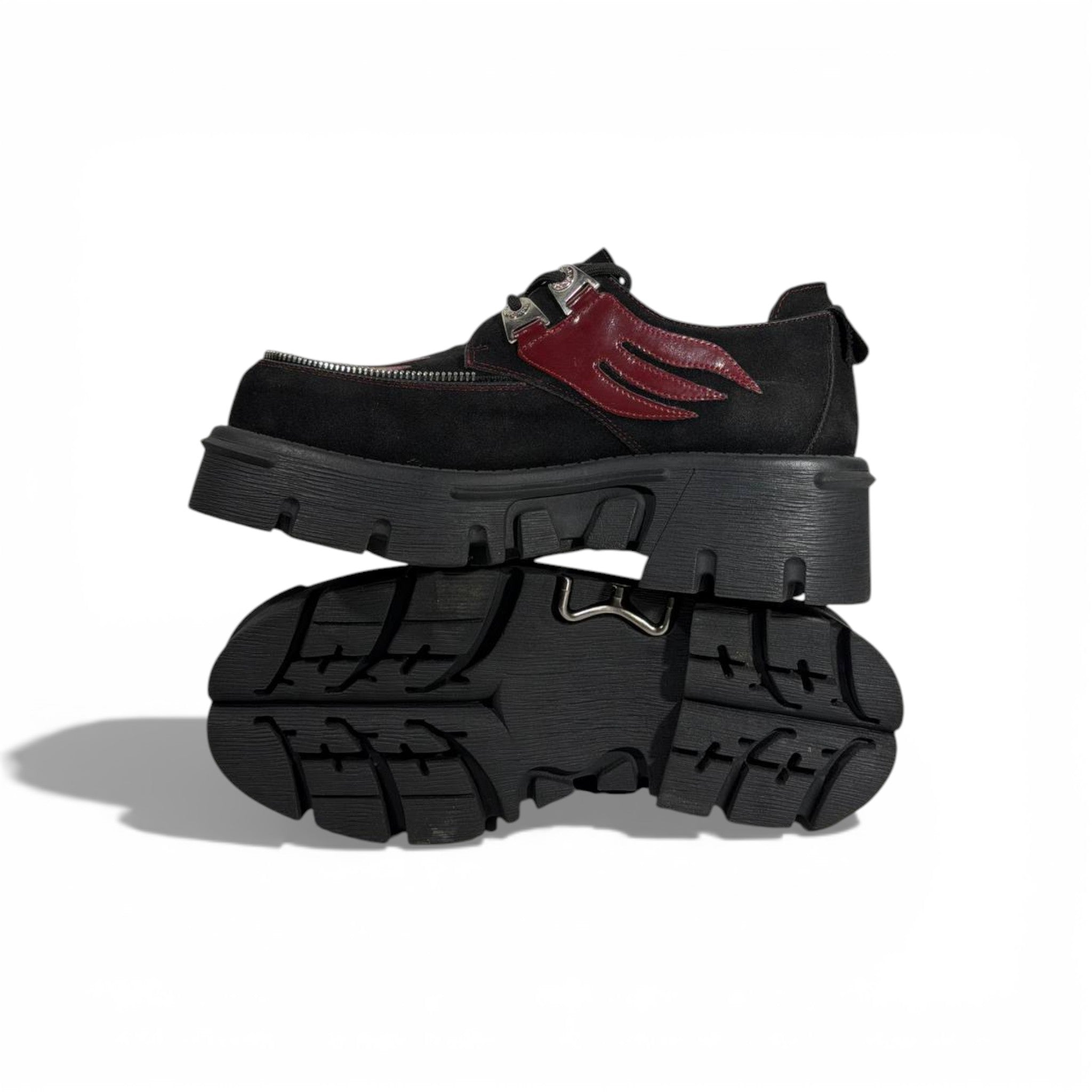 New Rock Chunky Platform Shoes – Black & Burgundy Gothic Statement Design