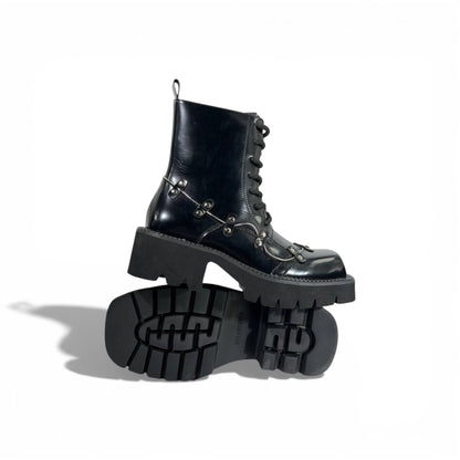 Balenciaga Studded Leather Combat Boots – Black Chunky Sole