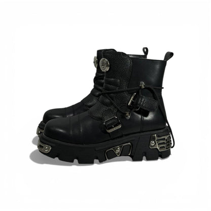 🥾 New Rock Black Chunky Platform Boots – Industrial Gothic Power 🖤⚙️