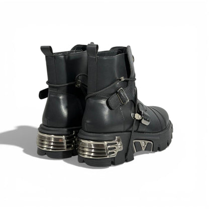 🥾 New Rock Black Chunky Platform Boots – Industrial Gothic Power 🖤⚙️