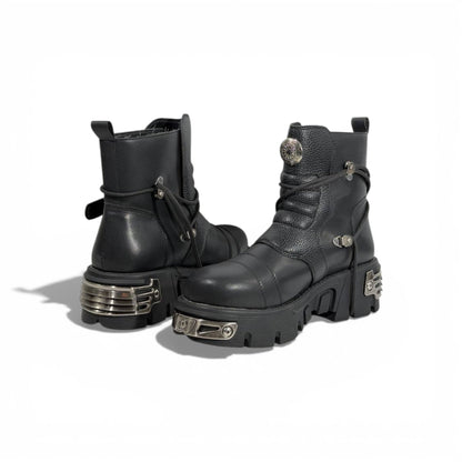 🥾 New Rock Black Chunky Platform Boots – Industrial Gothic Power 🖤⚙️