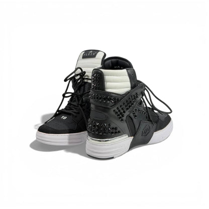 👟 Philipp Plein Black & White Studded High-Top Sneakers – Bold Luxury Statement 🖤🤍🔥