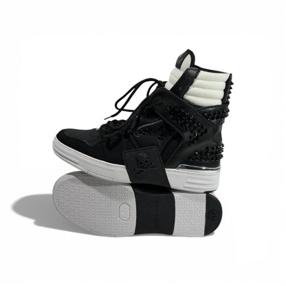 👟 Philipp Plein Black & White Studded High-Top Sneakers – Bold Luxury Statement 🖤🤍🔥