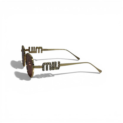 🕶️💖 Miu Miu Gold Square Sunglasses with Crystal Side Detail 💖🕶️