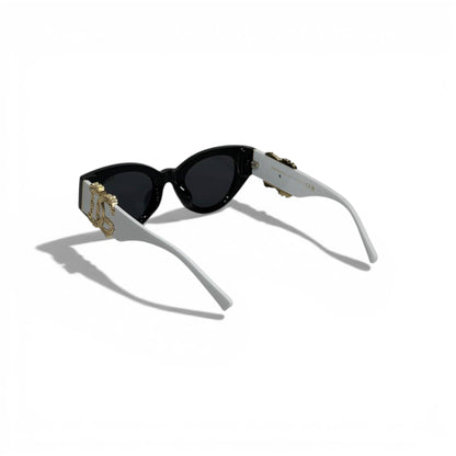 DOLCE GABBANA Black Cat Eye Sunglasses White Frame Gold Logo 🖤🤍✨😎