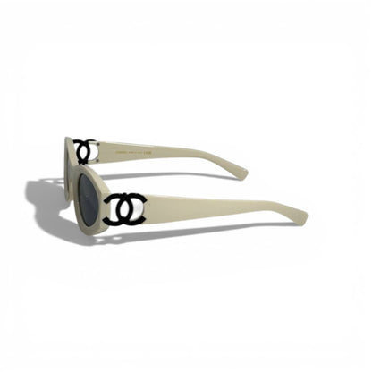 ✨🕶️ Chanel Oval Sunglasses in Ivory with Iconic CC Logo 🕶️✨