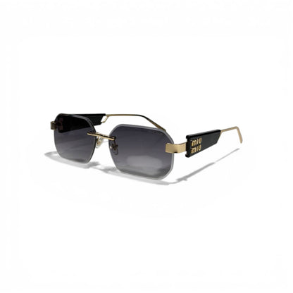 🖤 MIU MIU Rimless Square Sunglasses – Gold Metal Frame & Dark Gradient Lenses 🖤