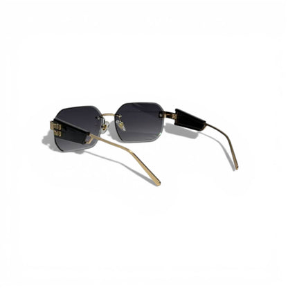 🖤 MIU MIU Rimless Square Sunglasses – Gold Metal Frame & Dark Gradient Lenses 🖤