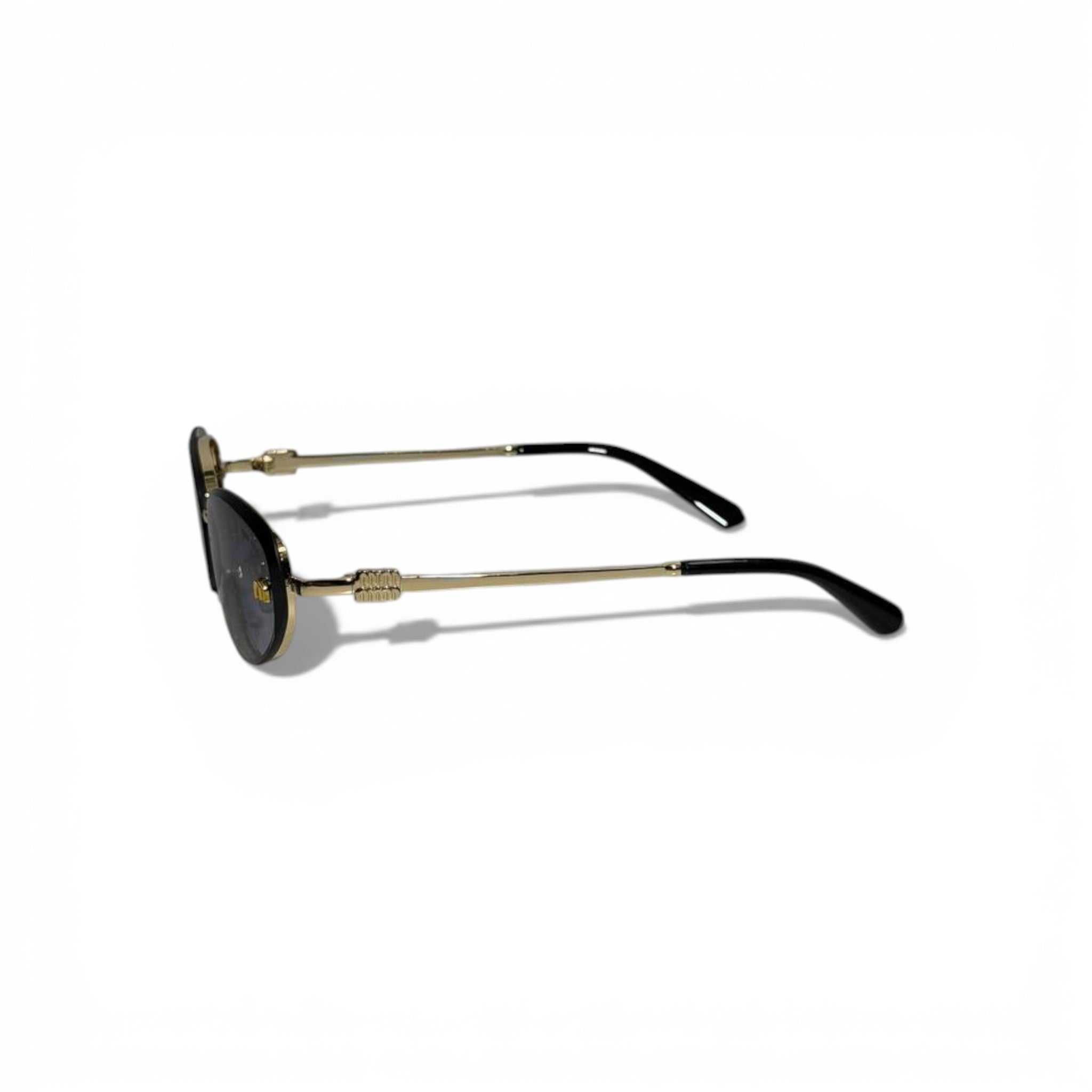 MIU MIU Oval Sunglasses – Gold Metal Frame with Dark Lenses