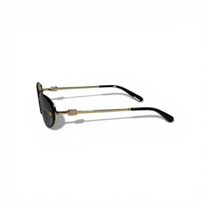MIU MIU Oval Sunglasses – Gold Metal Frame with Dark Lenses