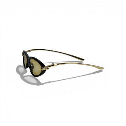 🕶️ Cartier Luxury Oval Sunglasses – Black & Gold Frame | Yellow Tinted Lenses