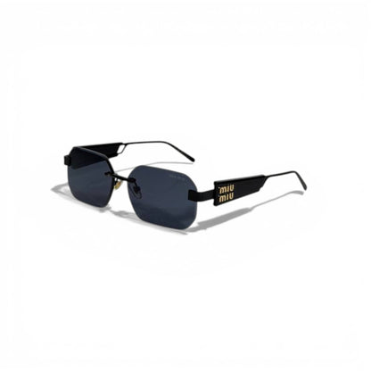 🕶️ Miu Miu Luxury Rimless Rectangular Sunglasses – Black Lenses | Bold Logo Temples