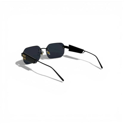 🕶️ Miu Miu Luxury Rimless Rectangular Sunglasses – Black Lenses | Bold Logo Temples