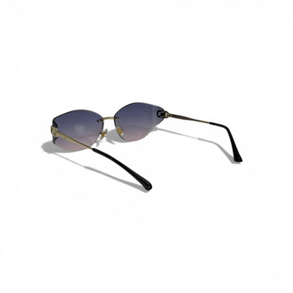 🕶️ Miu Miu Rimless Oval Sunglasses – Gradient Purple Lenses | Gold Logo Temples