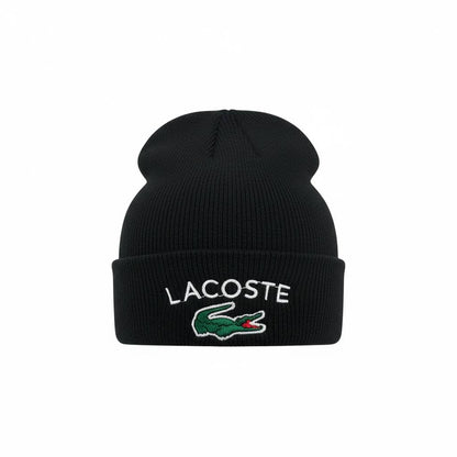 🧢 Lacoste Crocodile Knit Beanie – Timeless French Winter Style 🐊🖤❄️