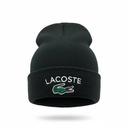 🧢 Lacoste Crocodile Knit Beanie – Timeless French Winter Style 🐊🖤❄️