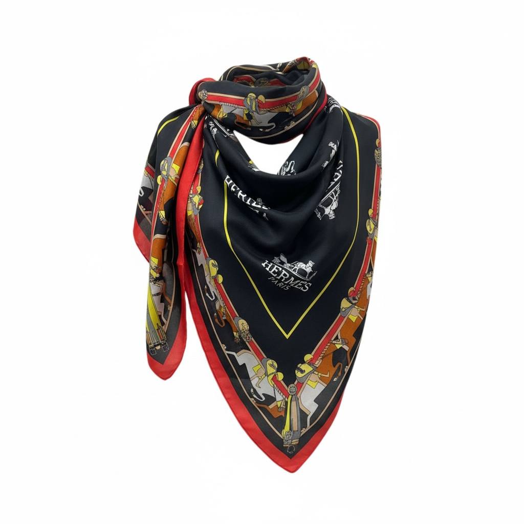 🖤✨ Hermès Black Silk Square – 2-in-1 Luxury Scarf & Head Wrap 🧕🧣🔥