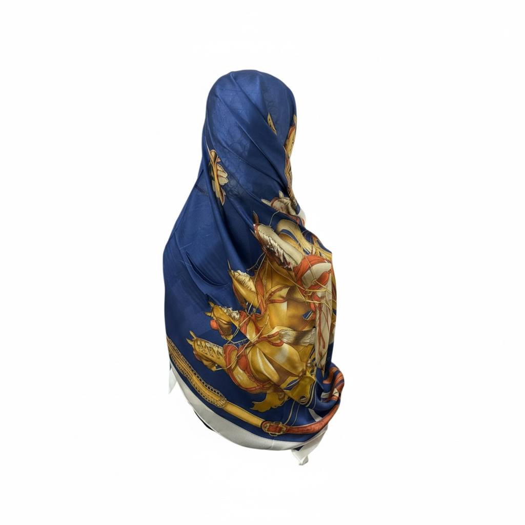 💙✨ Hermès Blue Silk Square – Luxury 2-in-1 Tar7a & Scarf 🧕🧣🐎