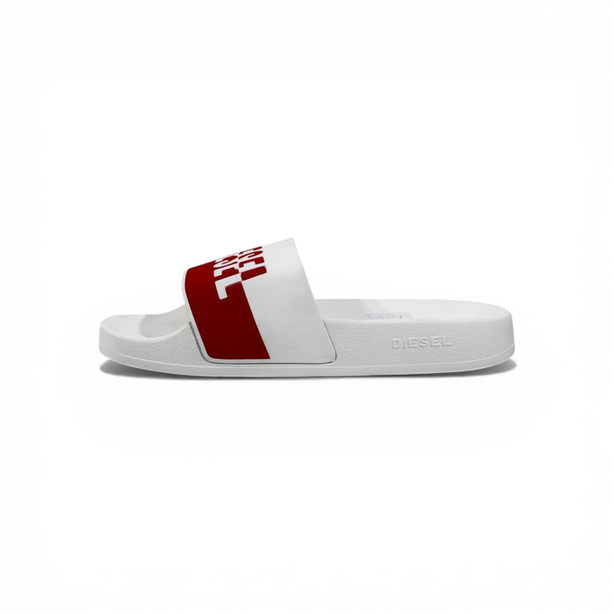 🔴⚪ Diesel Slides – White & Red Logo Edition 🔥🩴