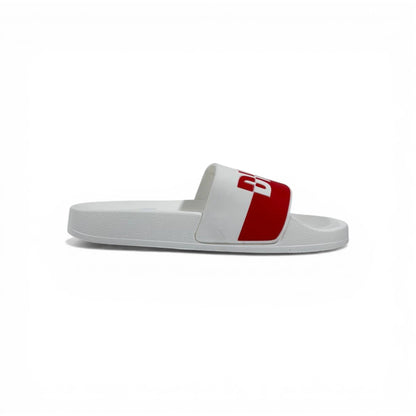 🔴⚪ Diesel Slides – White & Red Logo Edition 🔥🩴