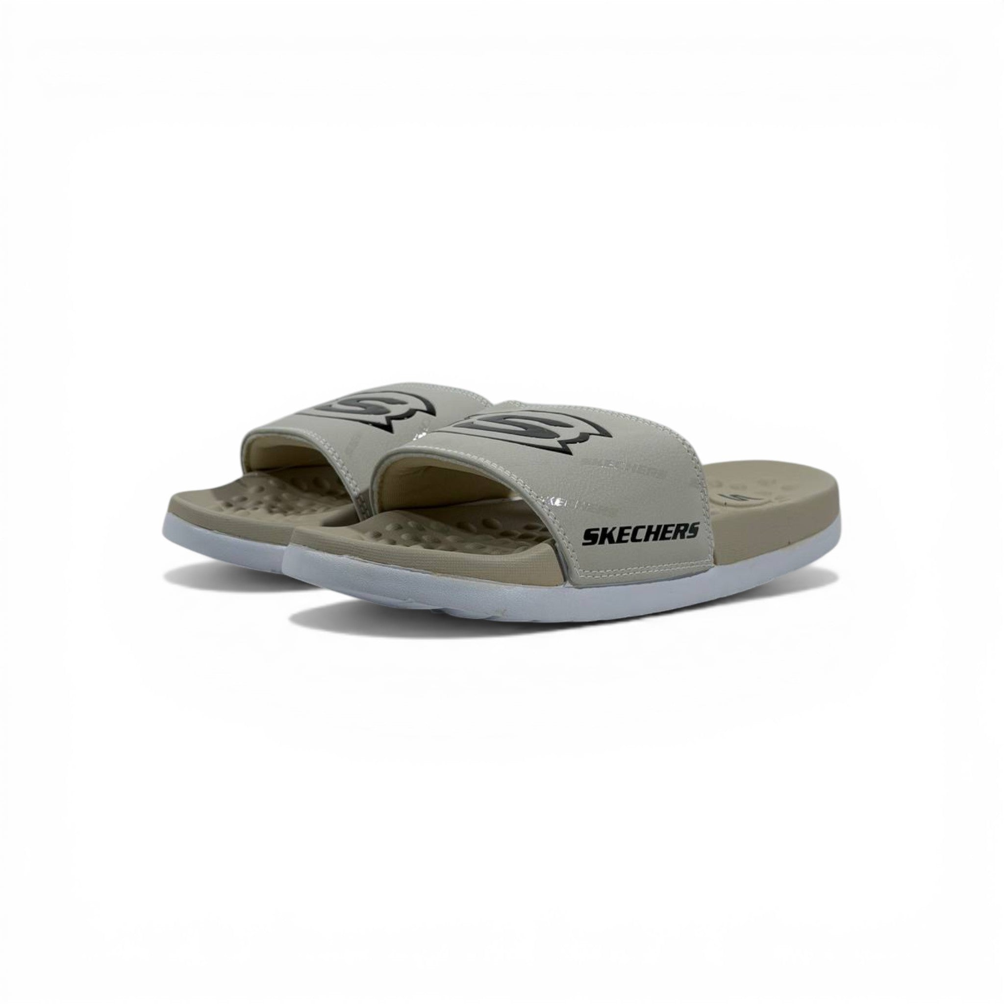 🤎⚪ Skechers Slides – Beige Comfort Air Edition 🌟🩴