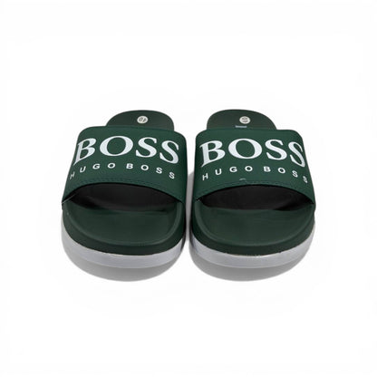 🟢🔥 Hugo Boss Slides – Forest Green Signature Edition 💎🩴