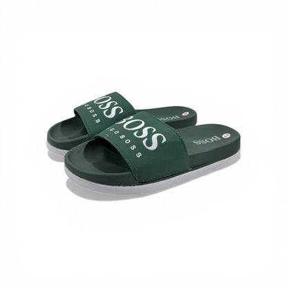 🟢🔥 Hugo Boss Slides – Forest Green Signature Edition 💎🩴