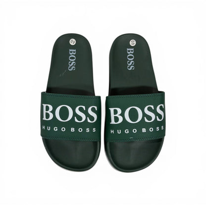 🟢🔥 Hugo Boss Slides – Forest Green Signature Edition 💎🩴