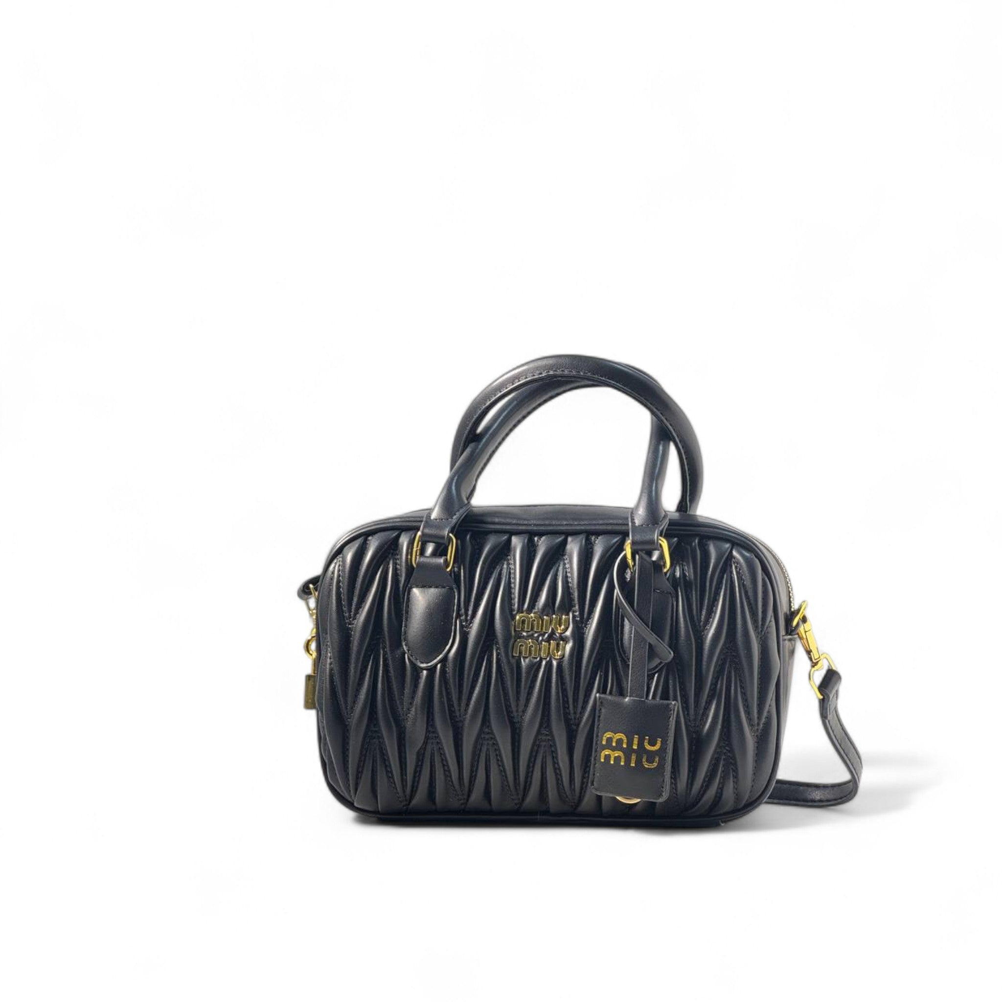 Miu Miu Quilted Elegance – Black Crossbody with Gold Lock 🖤✨