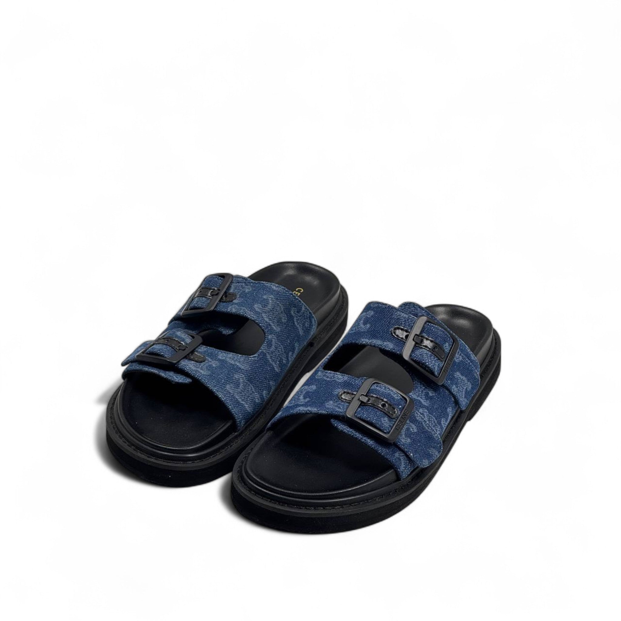 Celine Triomphe Blue Denim Slippers – Monogram Chic