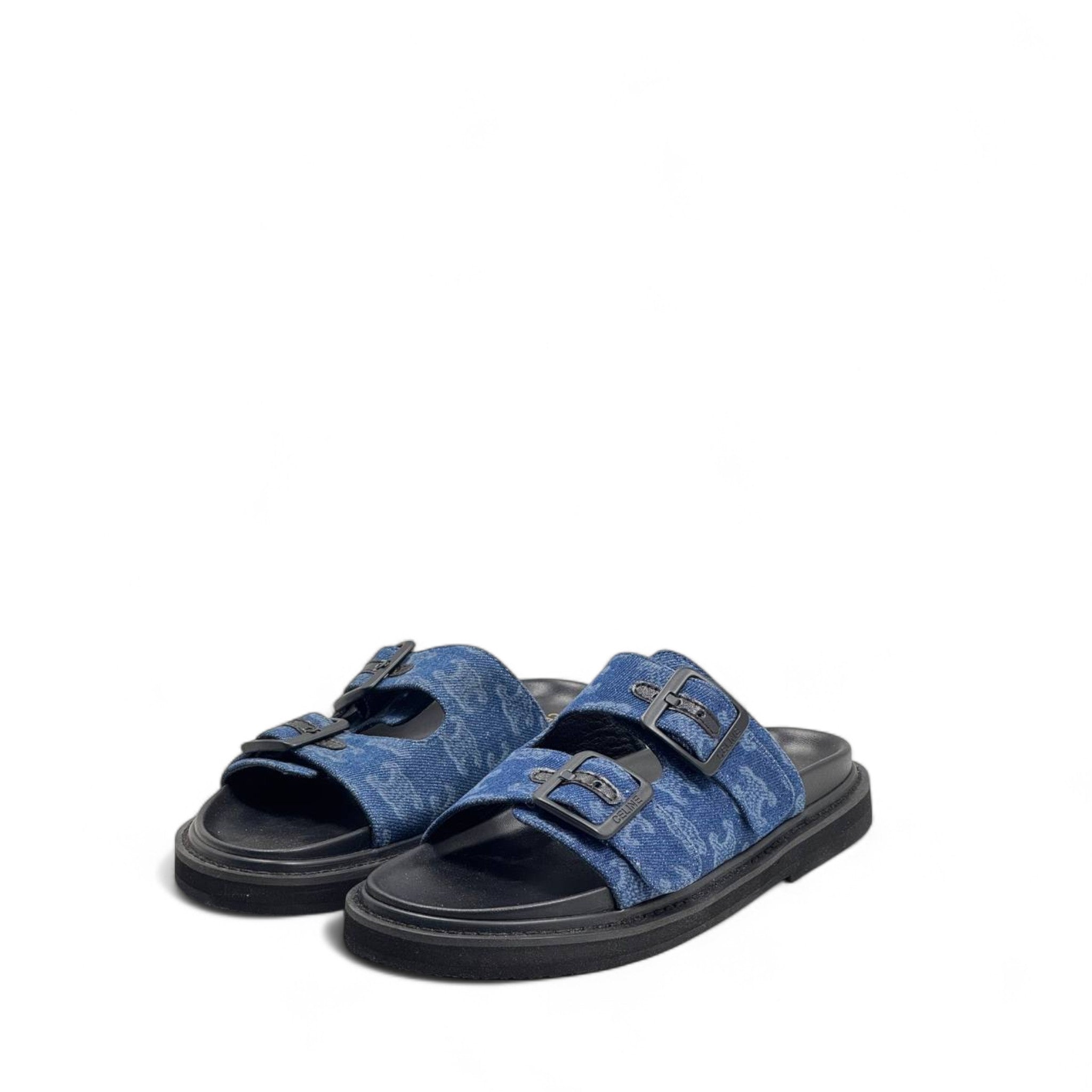 Celine Triomphe Blue Denim Slippers – Monogram Chic